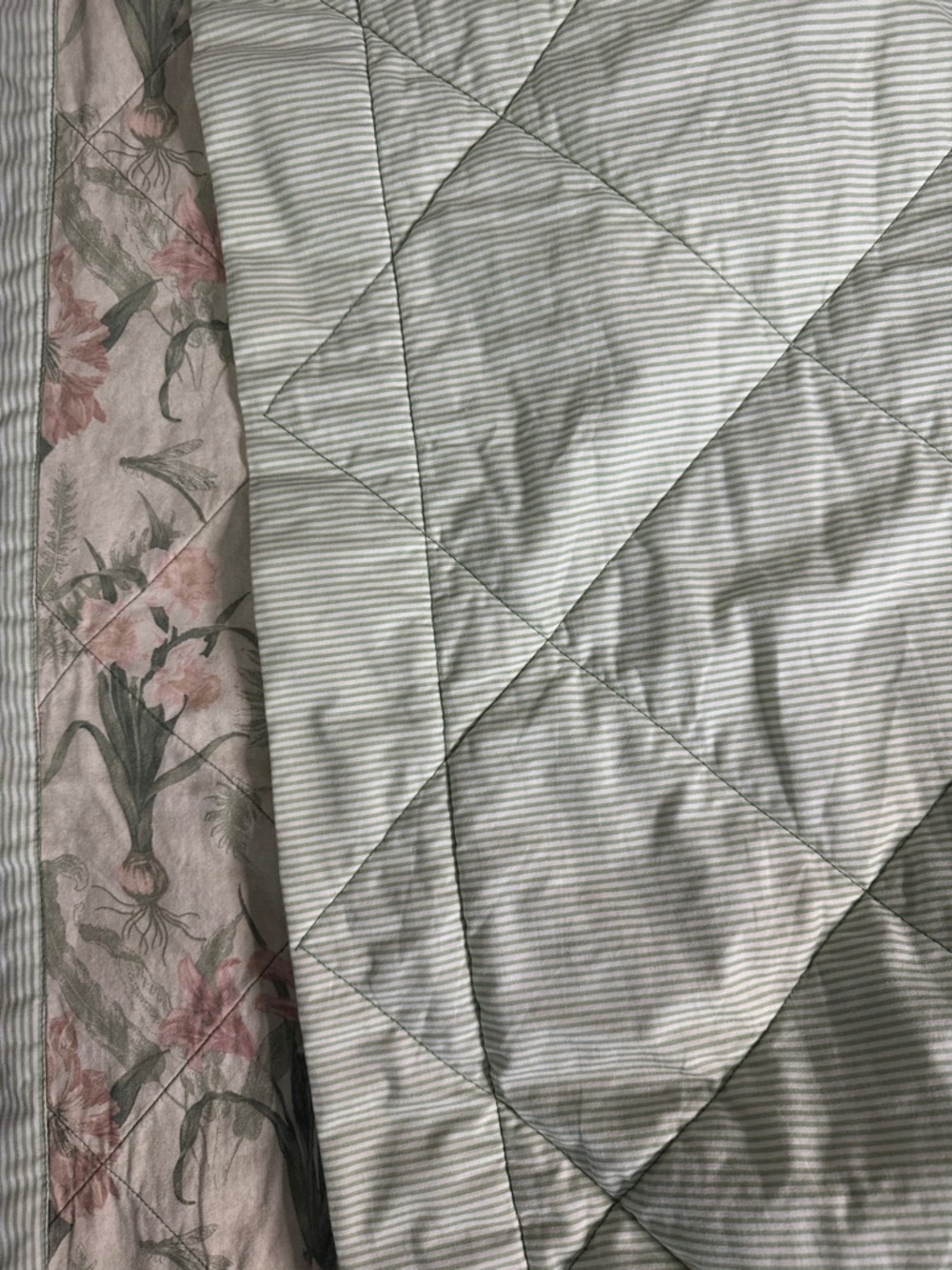 Floral Printed Quilted Throw - Pink and Green - Picture 7 of 7
